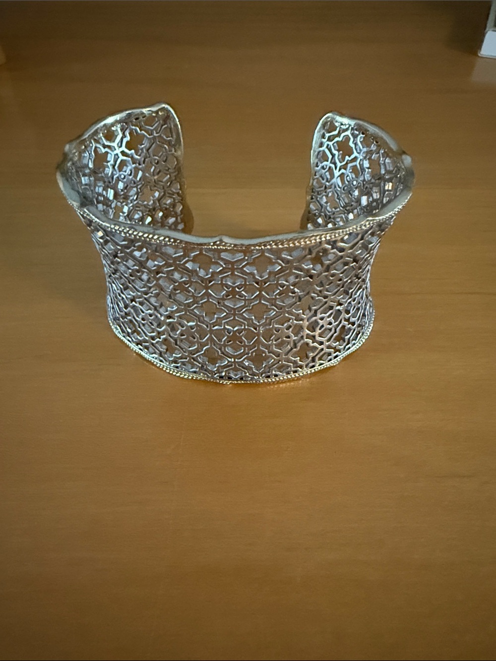 Intricate Filigree Open Cuff Bracelet in Silver Tone